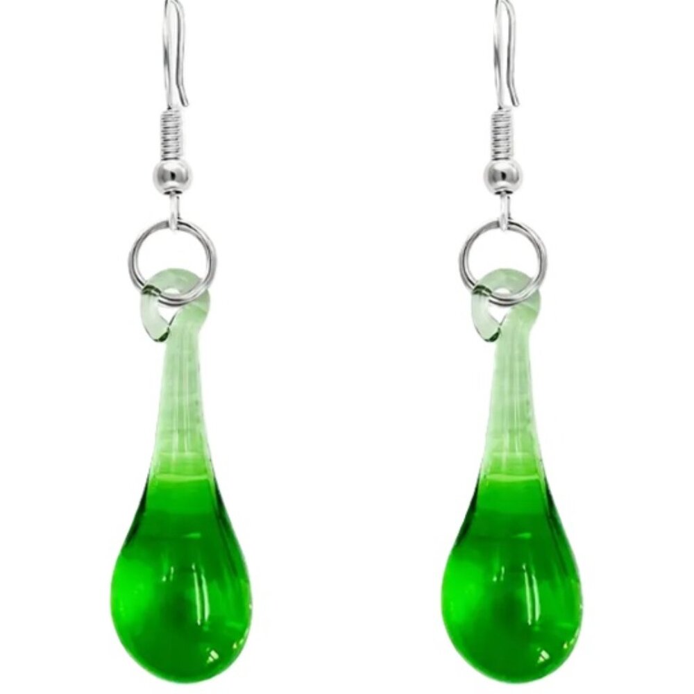 Handmade Green Glass Teardrop Earrings
